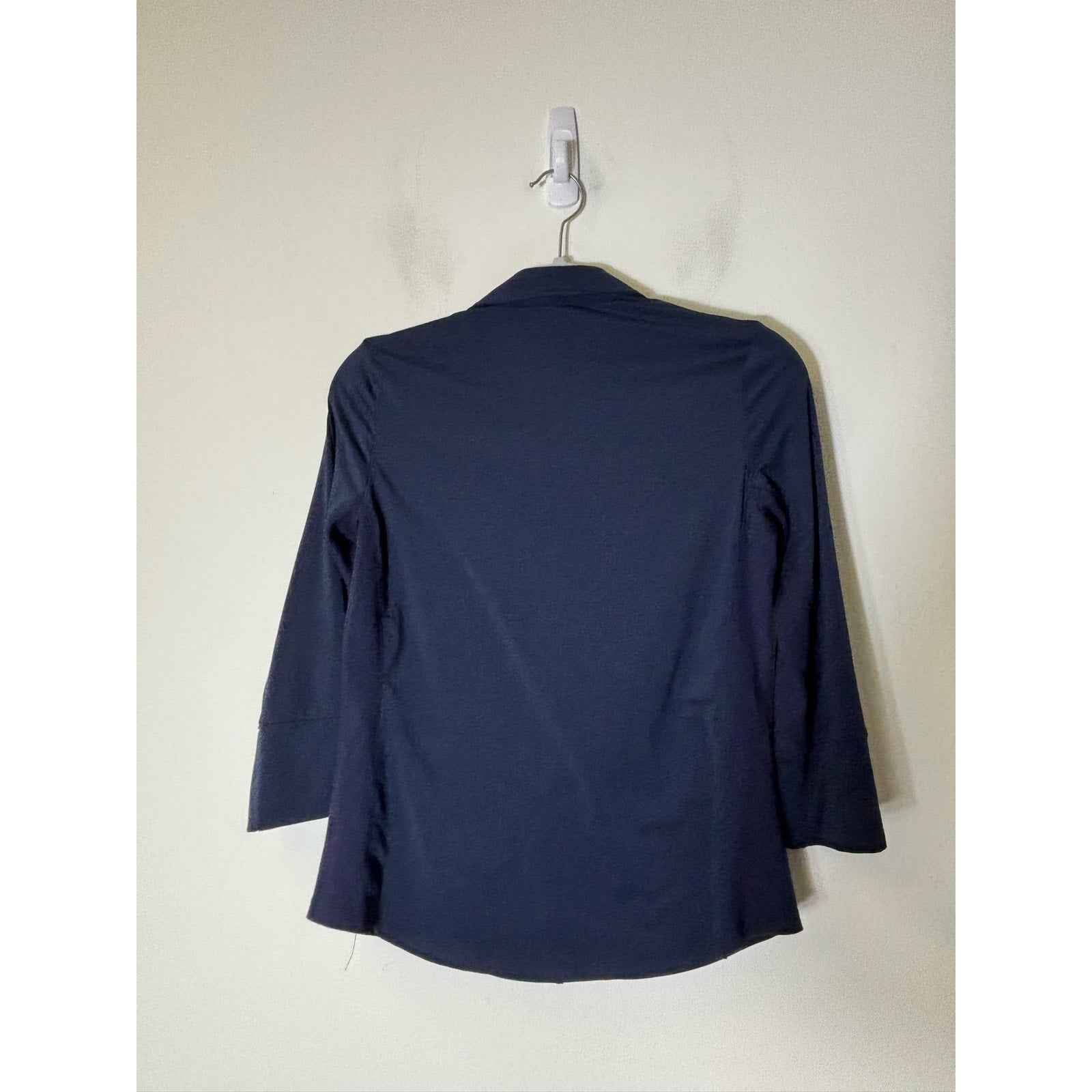 J. McLaughlin Navy Blue Long Sleeve V-Neck Button Up Sz XS
