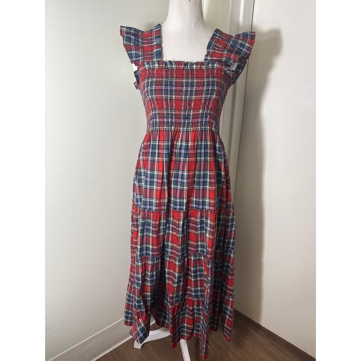 Hill House The Nap Dress Dark Red Plaid Cotton Maxi Dress Sz XS