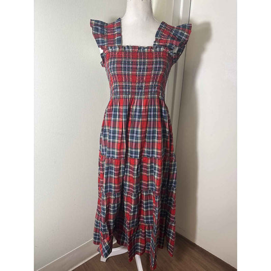 Hill House The Nap Dress Dark Red Plaid Cotton Maxi Dress Sz XS