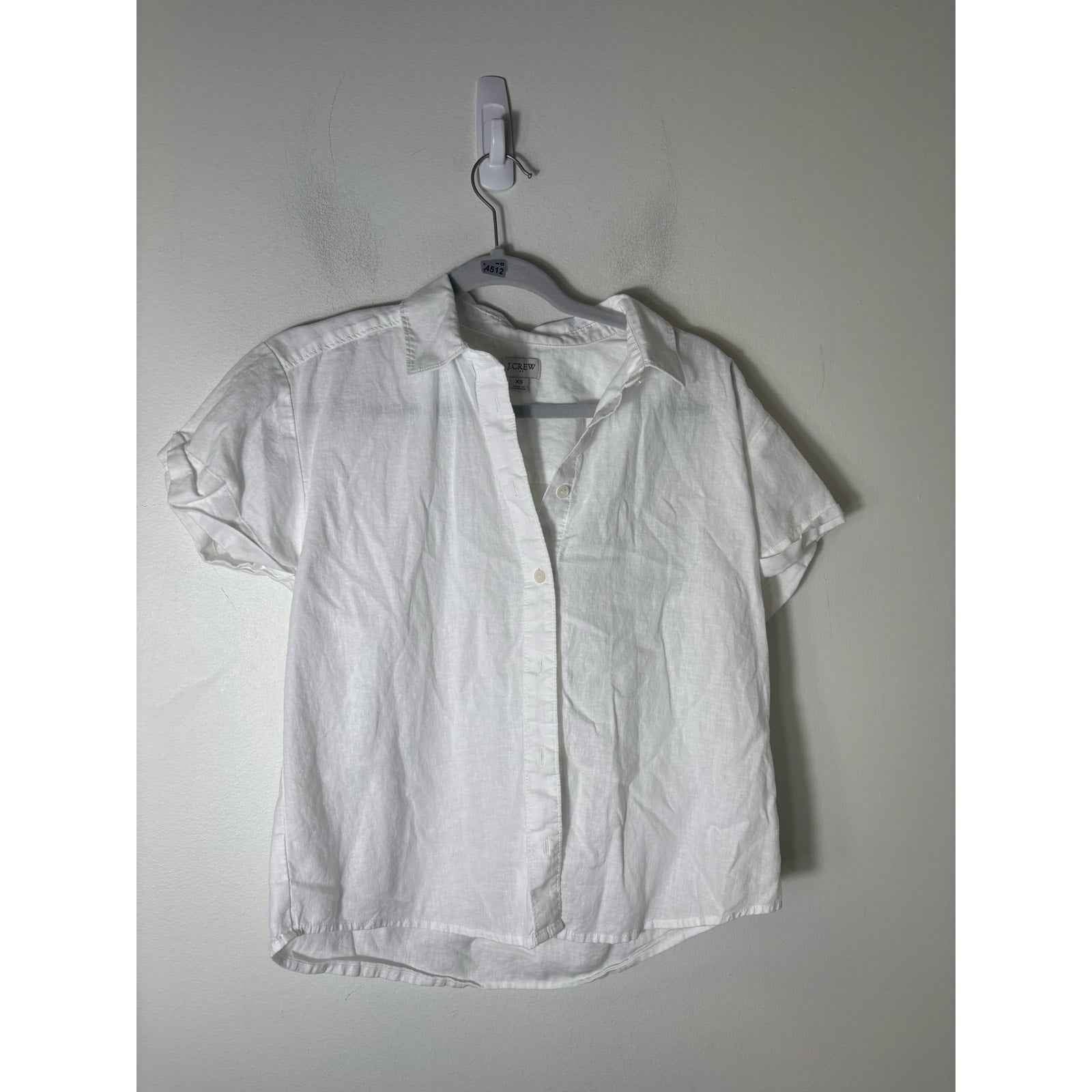 J.Crew White Short Sleeve Button Up Linen Shirt Sz XS