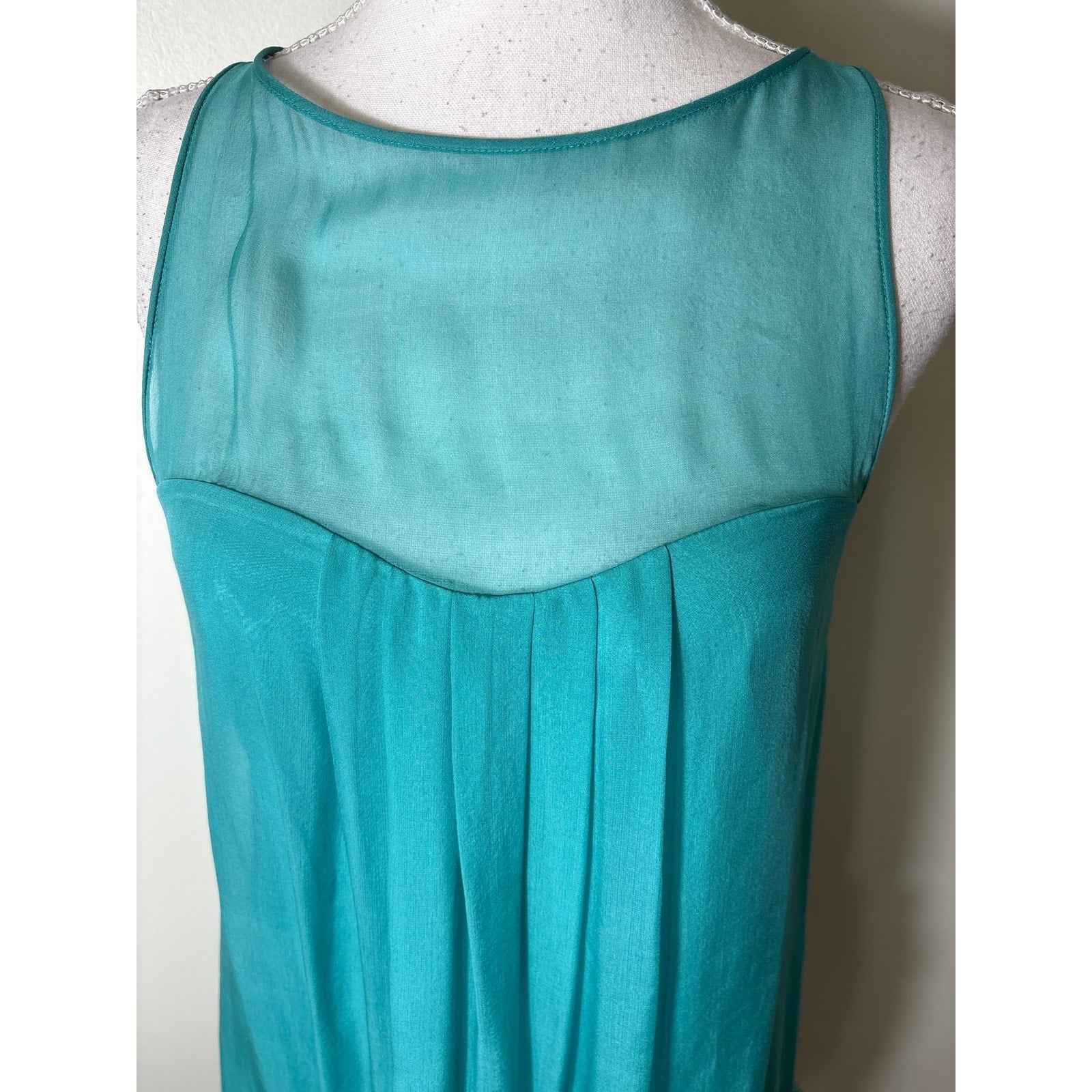 Rebecca Taylor Teal Green Silk Ruffle Hem Mini Dress Sz 2