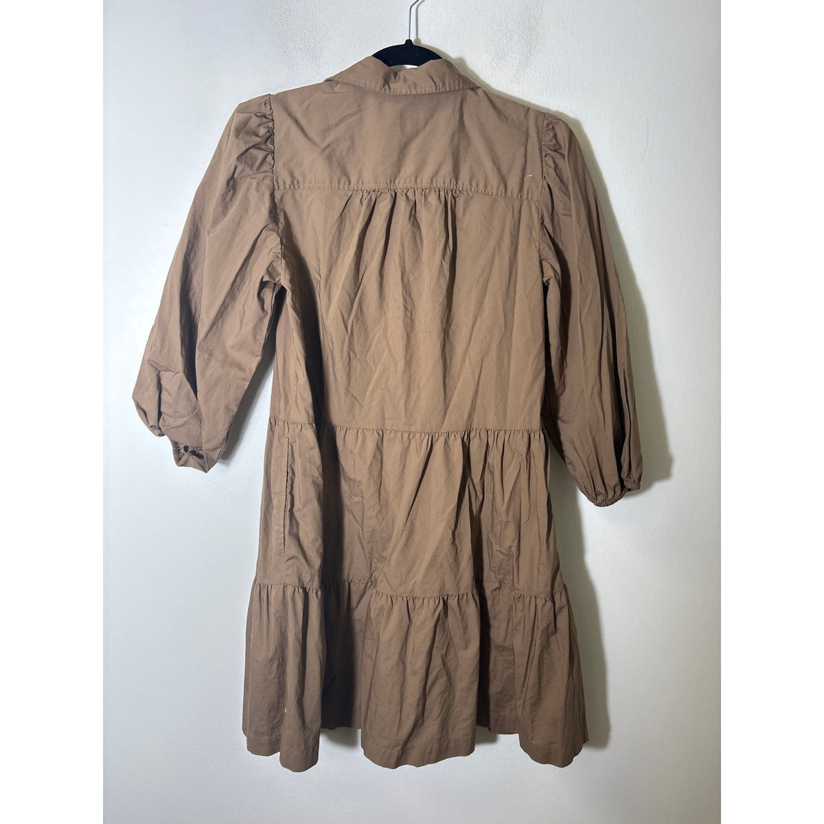 Gap Greenish Brown 3/4 Sleeve Button Up Tiered Knee Length Cotton Dress Sz S