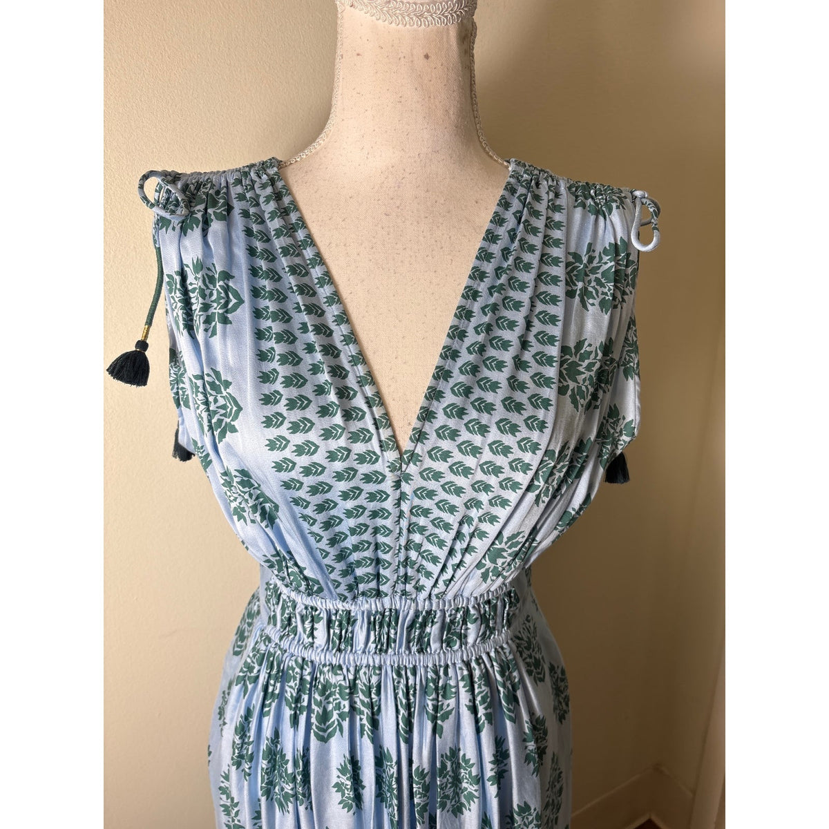 Omika Blue With Green Floral Maxi Dress Sz S
