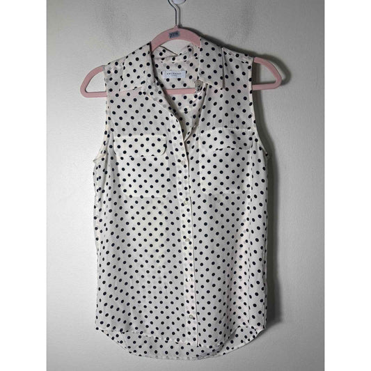 Equipment Femme Off White and Black Polka dot Silk Top Sz XS
