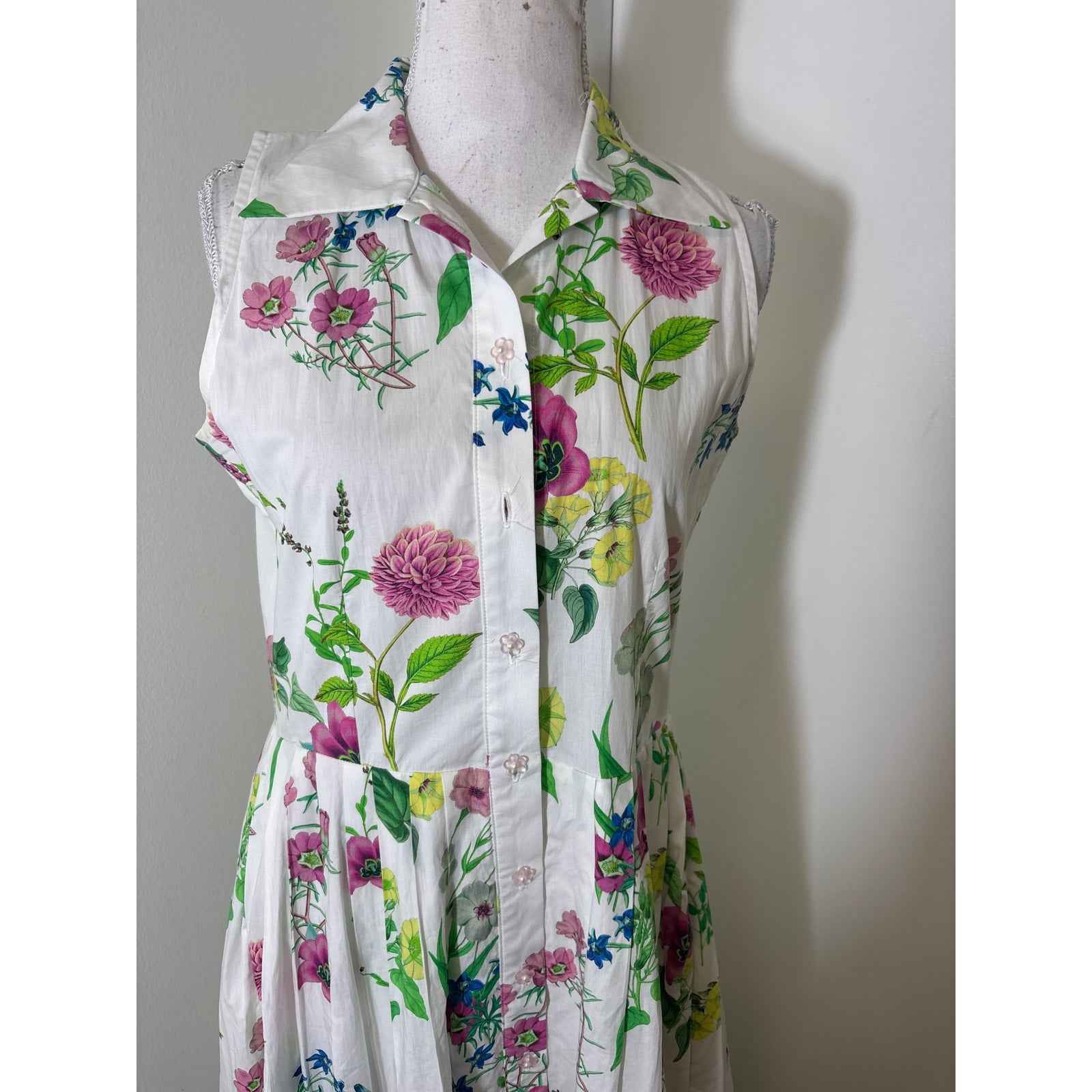Buru White Cotton Floral Maxi Dress Sz S