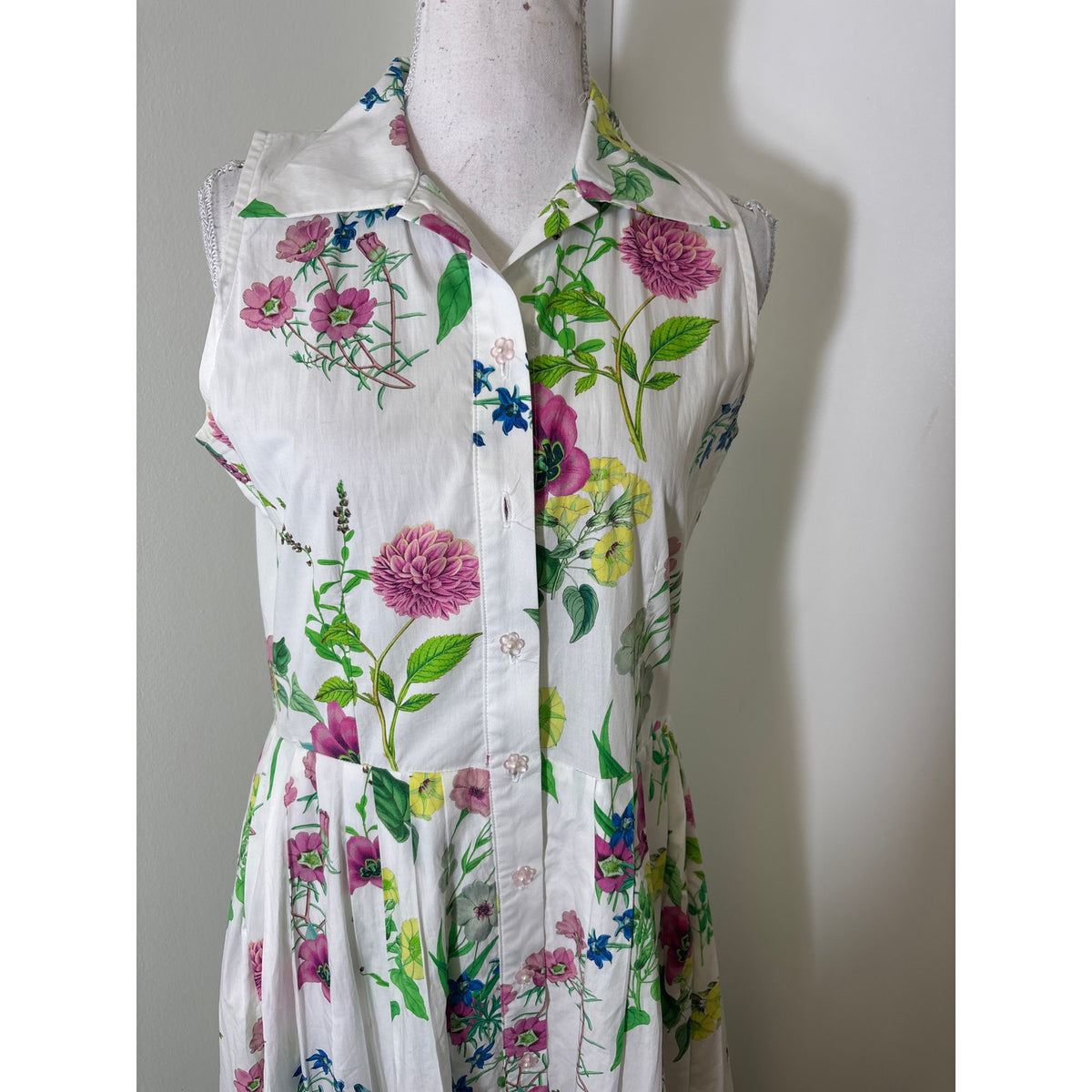 Buru White Cotton Floral Maxi Dress Sz S