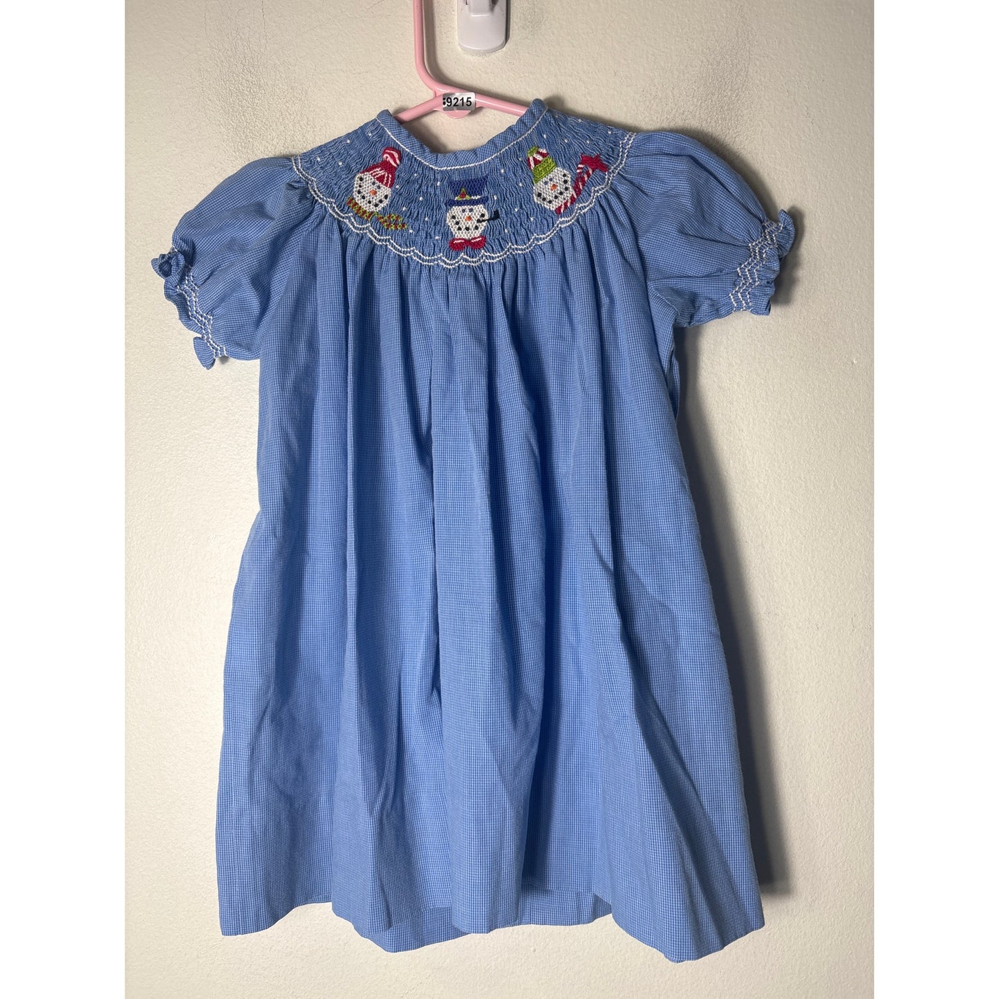 Girls Vintage Orient Express Blue Smocked SNowman Dress Sz 1
