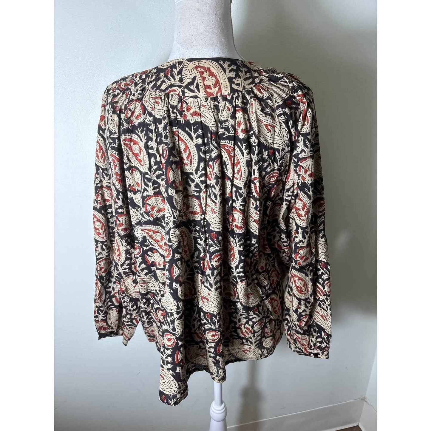 India Collection Black Tan Long Sleeve Cotton Top Sz S