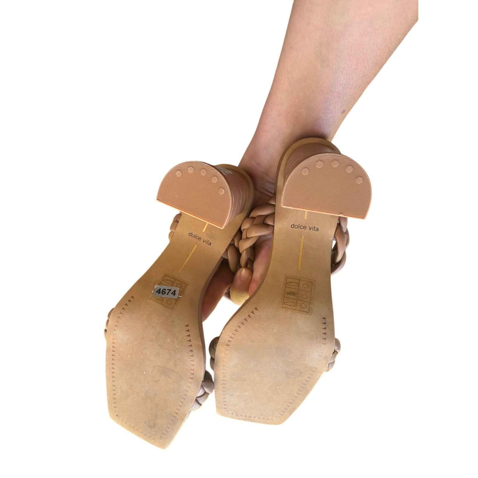 Dolce Vita Tan Leather Woven Mid Heel Sandal Sz 8.5