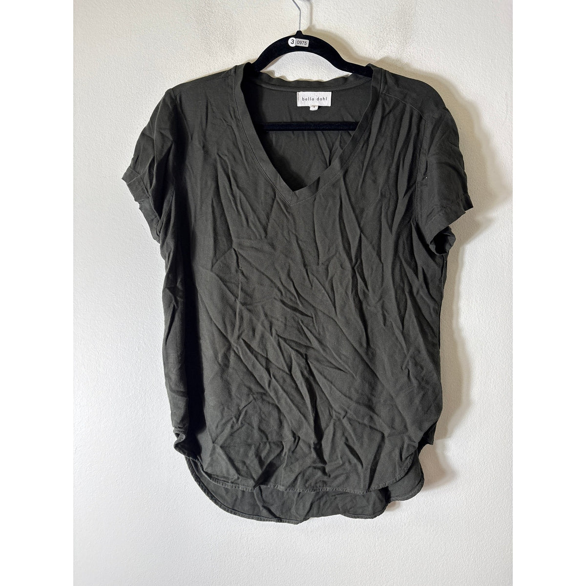Bella Dahl Dark Green Short Sleeve V-Neck Tee Sz S
