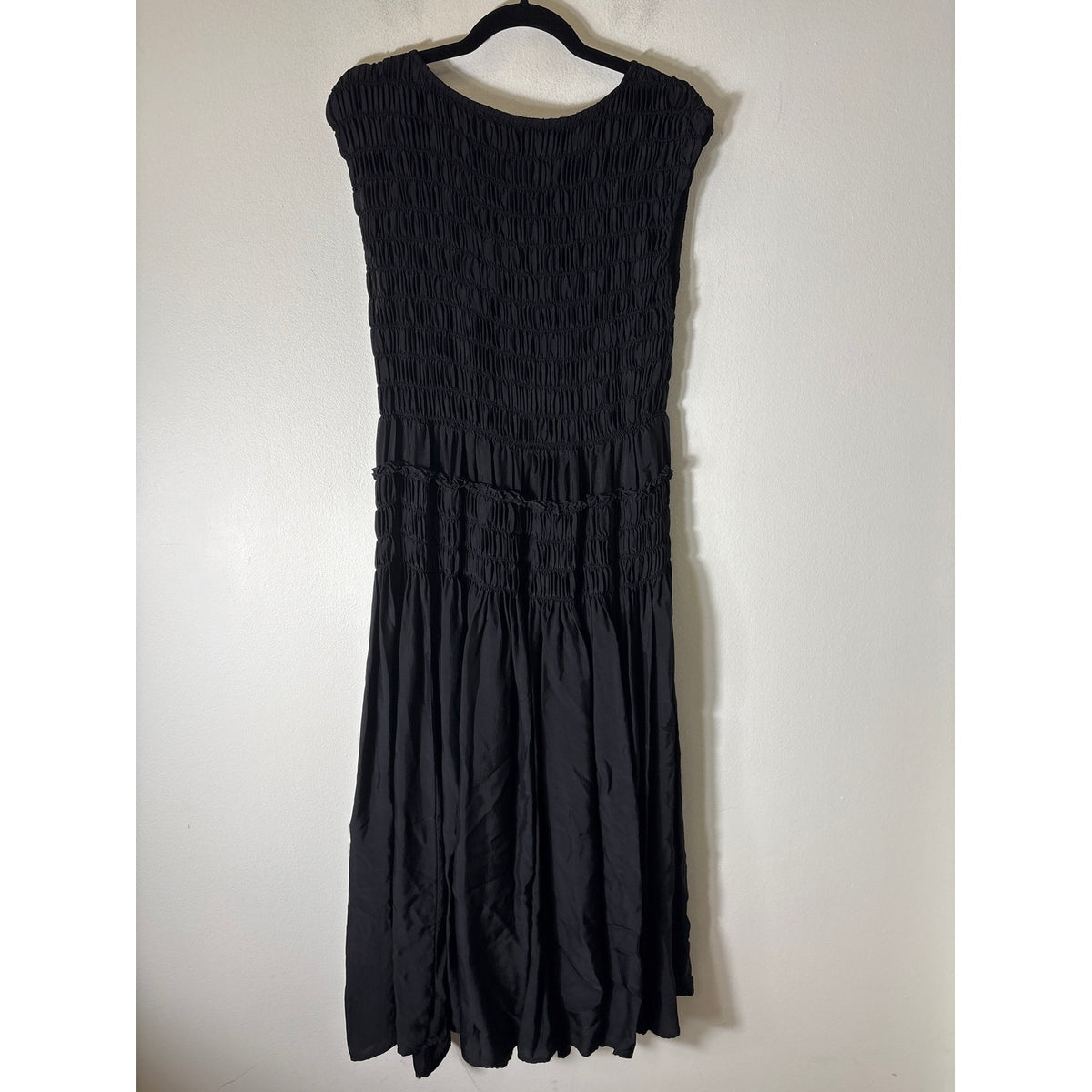 J. Crew Black Smocked Sleeveless A-Line Midi Dress Sz L
