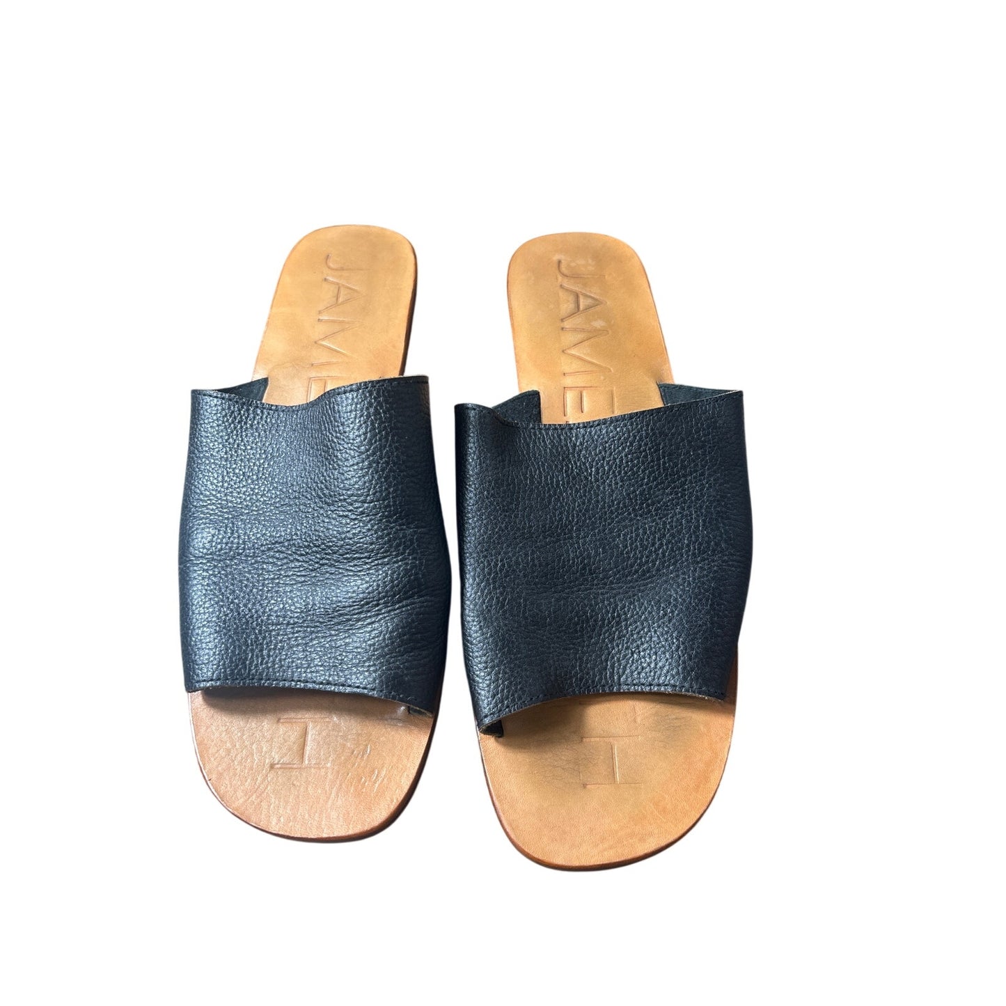 James Smith Black Pebbled Leather Flat Slides Sz 40 (9.5)