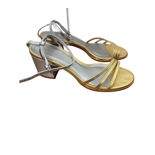 Carrano Gold Silver Strappy Medium Heel Sandal Sz 8