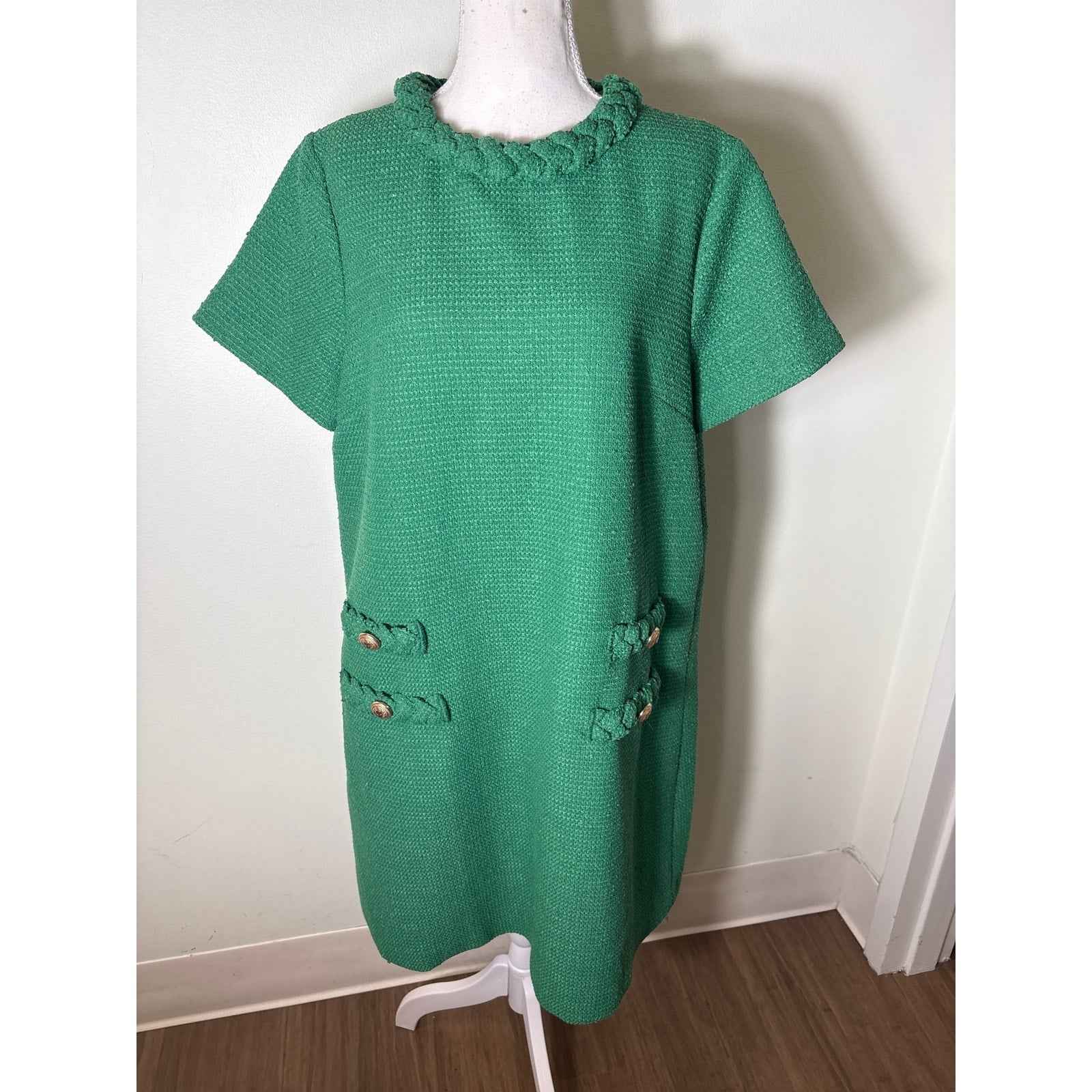 Tuckernuck Bright Green Jackie Tweed A-Line Mini Dress sz XL