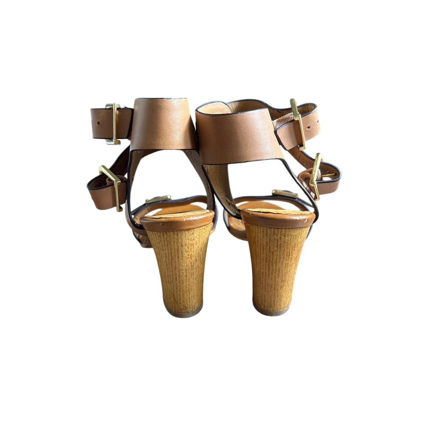 Isola Brown Leather Double Strap Mid Heel Sandal Sz 9