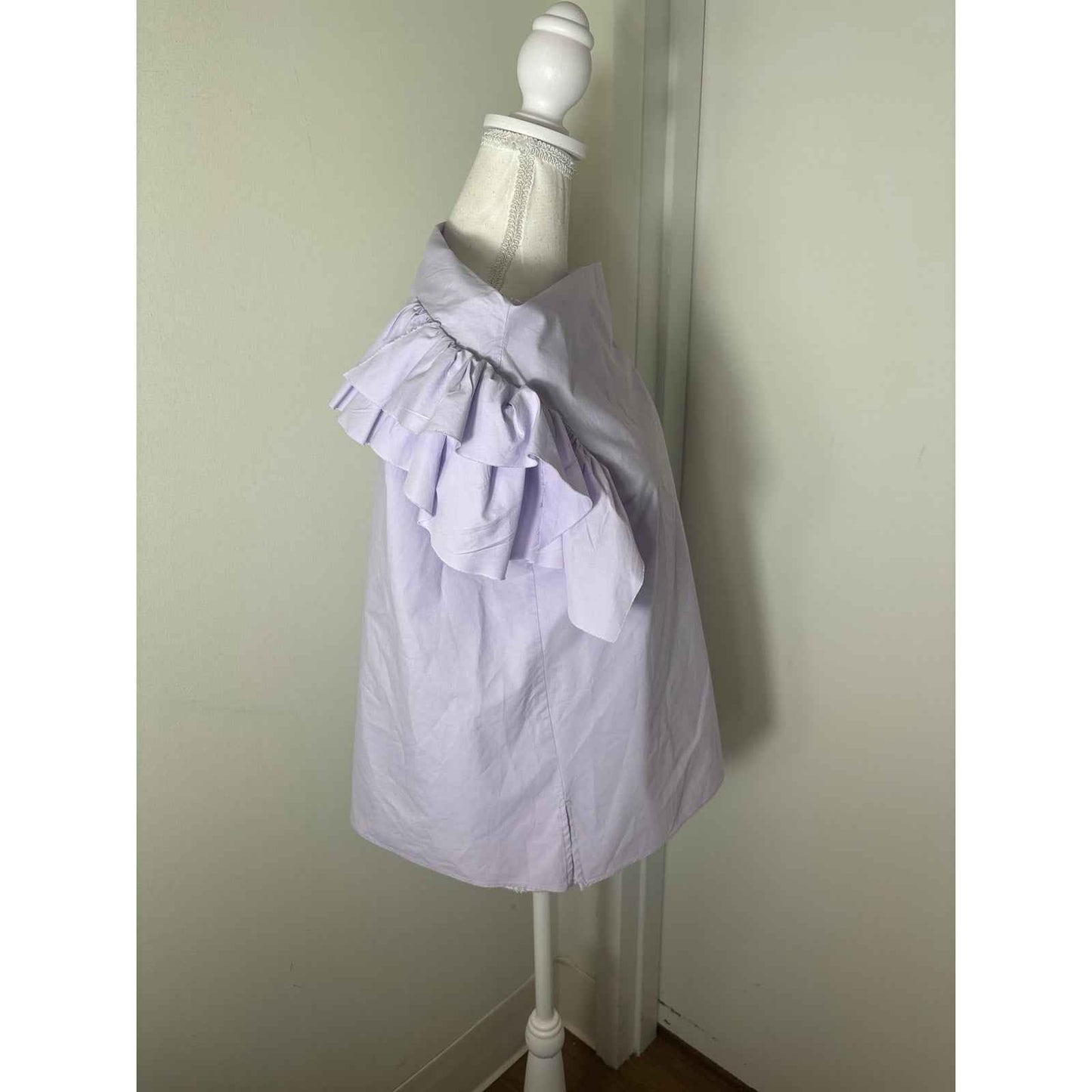 Psophia Vazquez De Castro Lilac Ruffle Shoulder Cotton Top Sz M