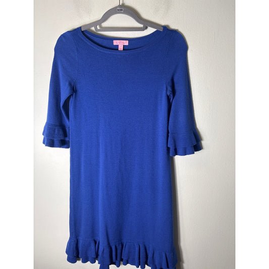 Lilly Pulitzer Bright Blue 3/4 Sleeve Knee Length Knit Dress Sz XS
