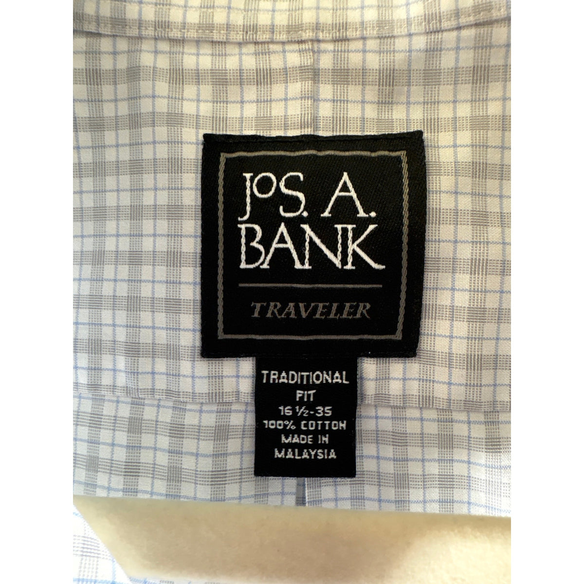 Jos. A Bank Gray and Blue Plaid Long Sleeve button Down Shirt Sz 16.5-35