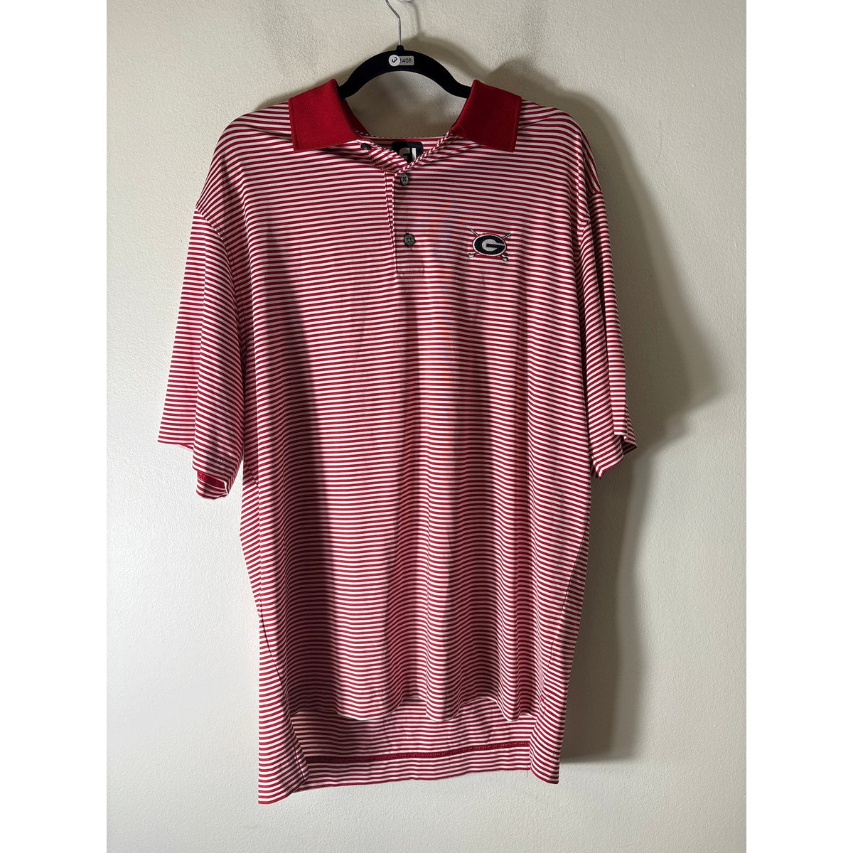 Men's Foot Joy Red and White Stripe UGA Golf Shirt Sz L