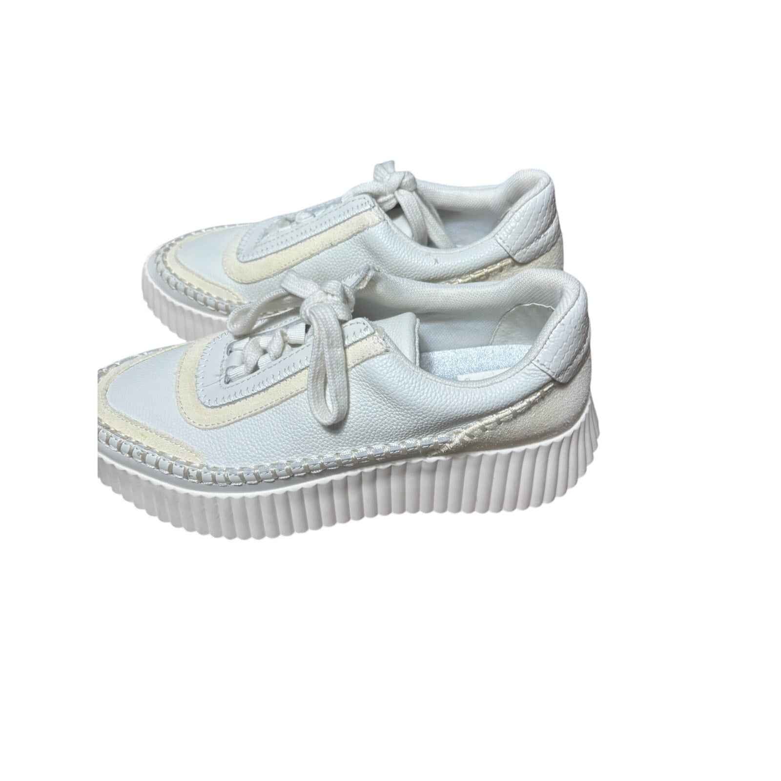 Dolce Vita Leather Stitched Cream/White Tennis Shoes sz 8