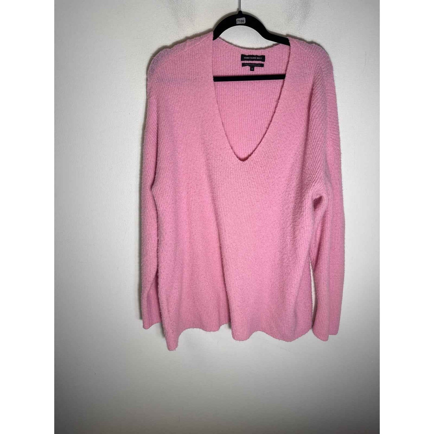 Something Navy Pink Ribbed V Neck Sweater Sz M
