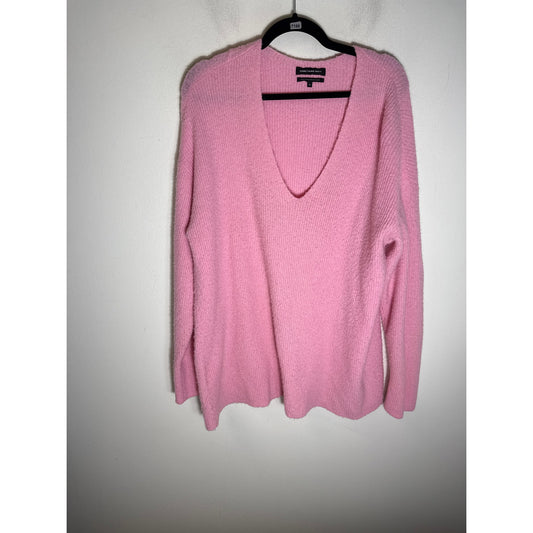 Something Navy Pink Ribbed V Neck Sweater Sz M