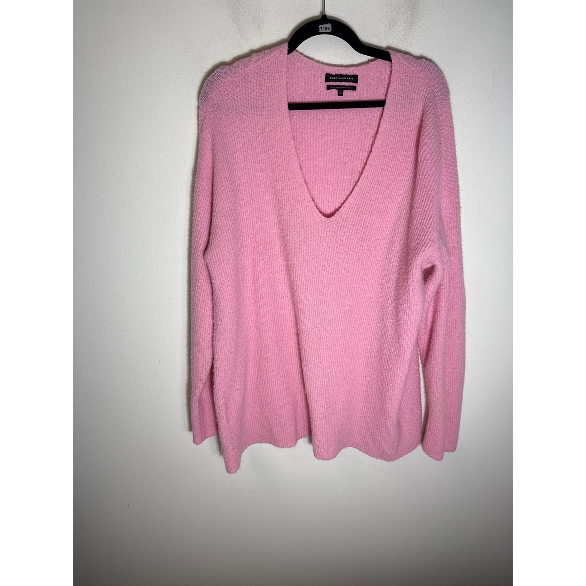 Something Navy Pink Ribbed V Neck Sweater Sz M