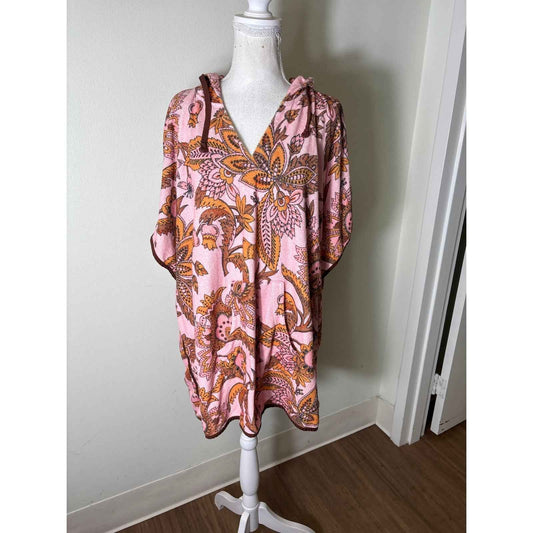 Tuckernuck Terry Towel Pink and Brown Hooded Coverup. Sz Xs/S