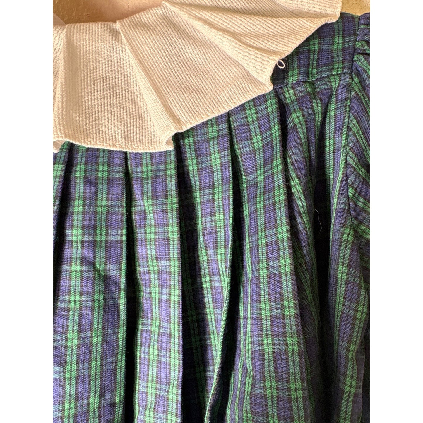 Girls Vintage Funtasia Too Navy, Green&Black Plaid Dress with White Collar Sz 6x