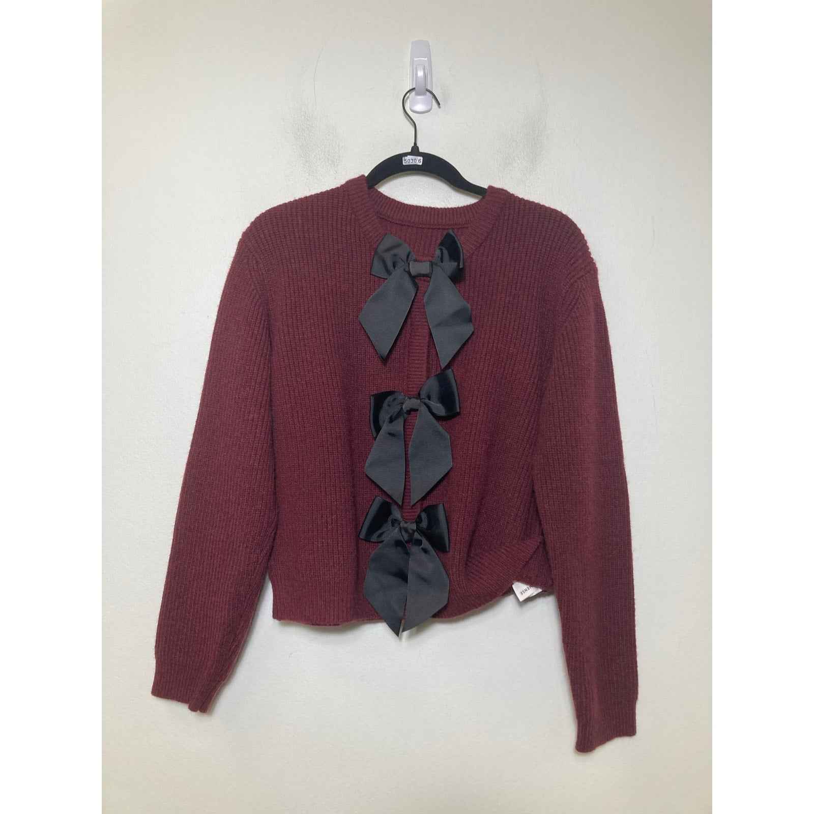 Commense Burgandy W Black Bow Cardigan Sz S
