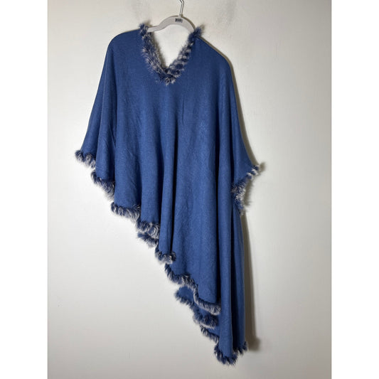 Periwinkle Blue Fur Lined ONe Shoulder Poncho Sz OS