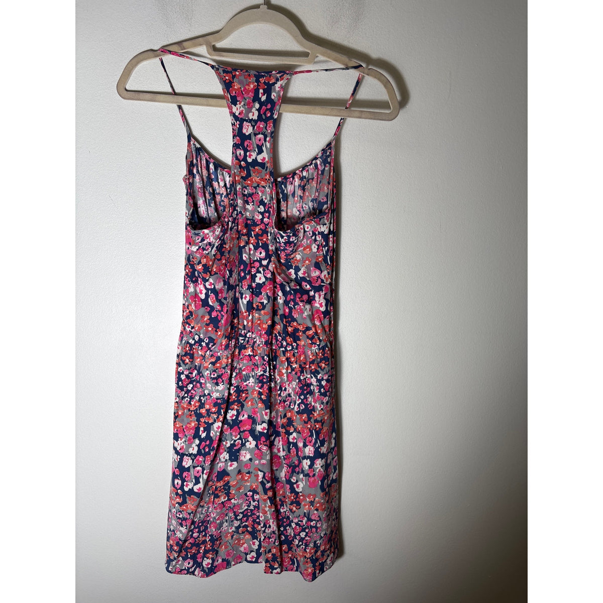 Parker Pink Navy Floral Sleeveless Silk Dress Sz M