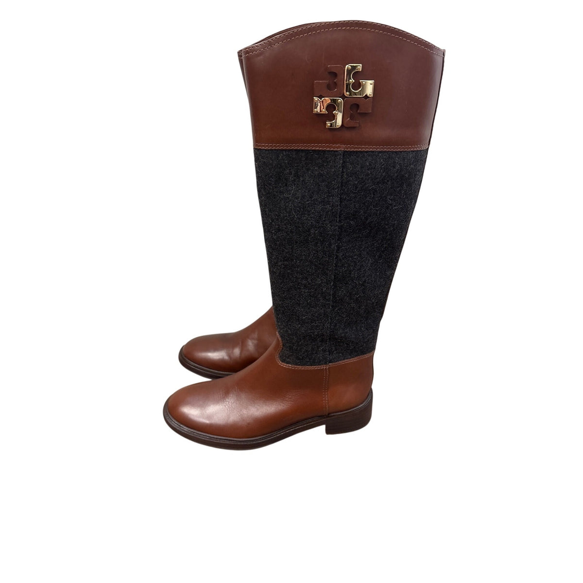Tory Burch Brown and Charcoal Mixed Media Lowell Riding Boots Sz 8