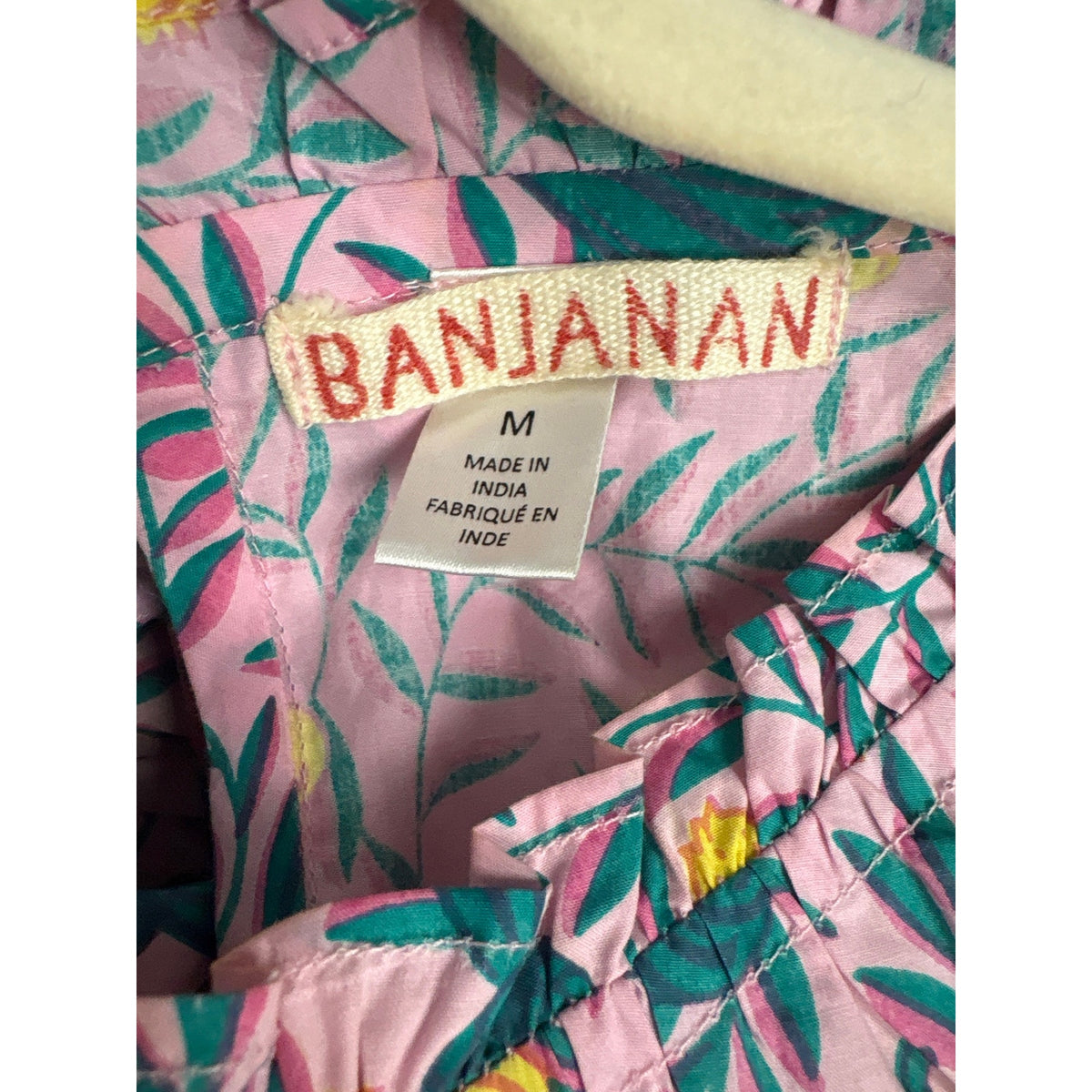 Banjanan Pink and Green Bird Midi Dress Sz M