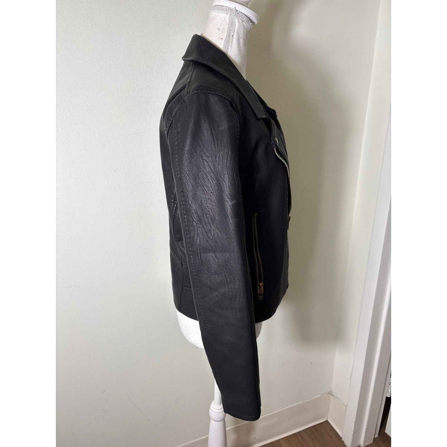 Blank NYC Black Faux Leather Long Sleeve Moto Jacket Sz M