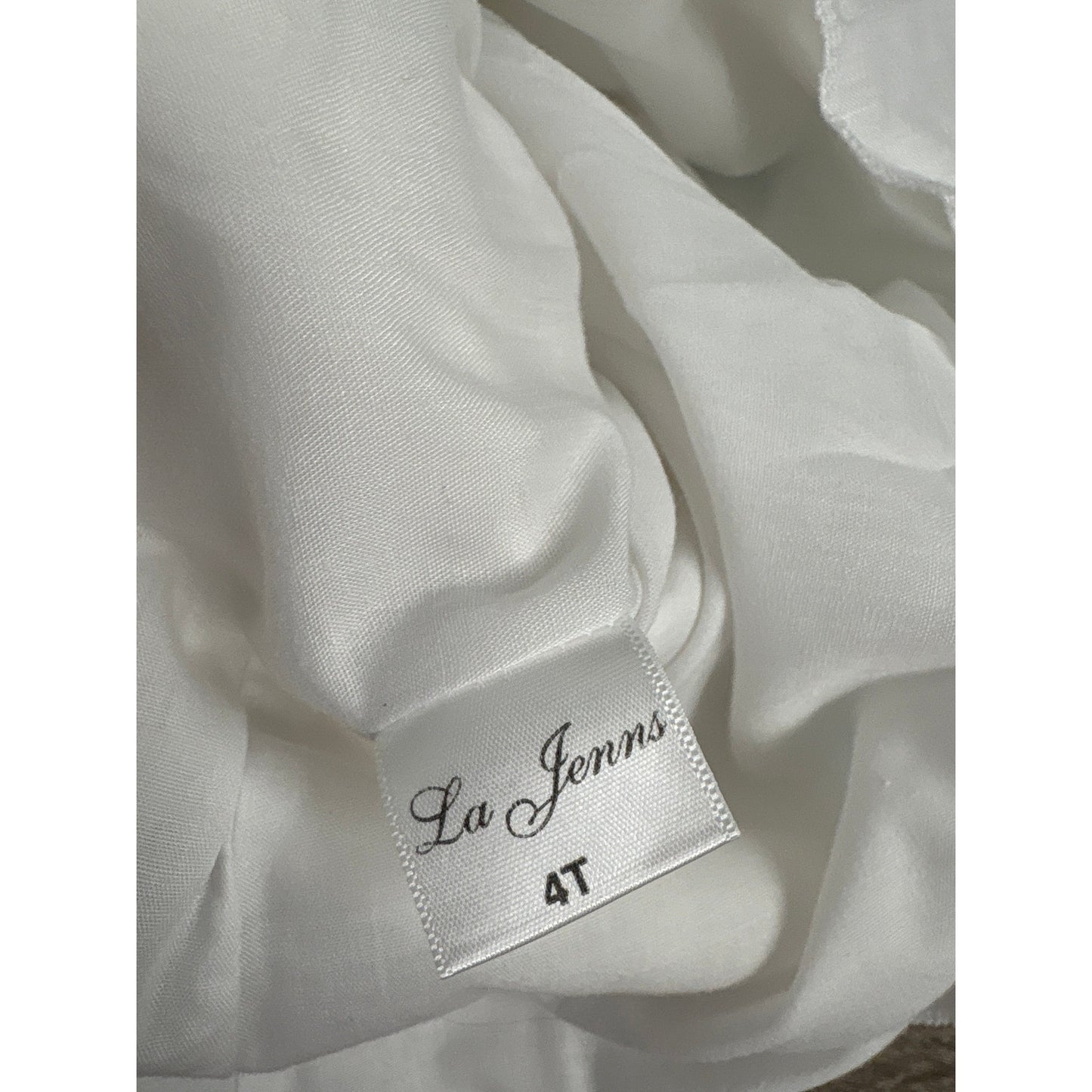 Girls vintage La Jenns White Linen Sleeveless Tie Strap Dress Saiboat App Sz 4T