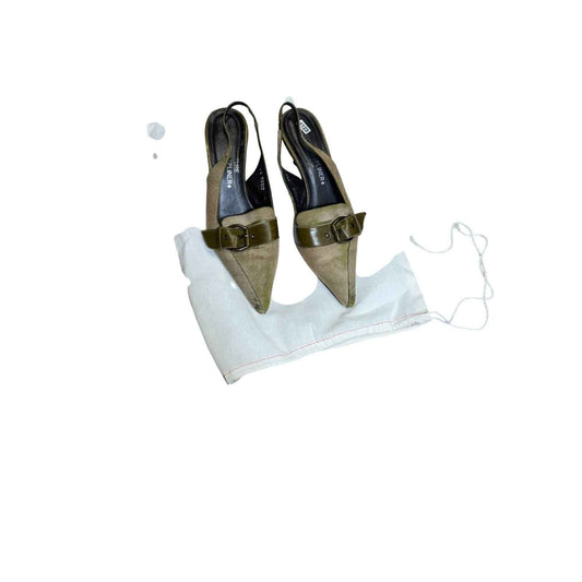 Donald J Pliner Pointed Toe Olive Green Calf Hair Sling Back Heels Sz 7.5