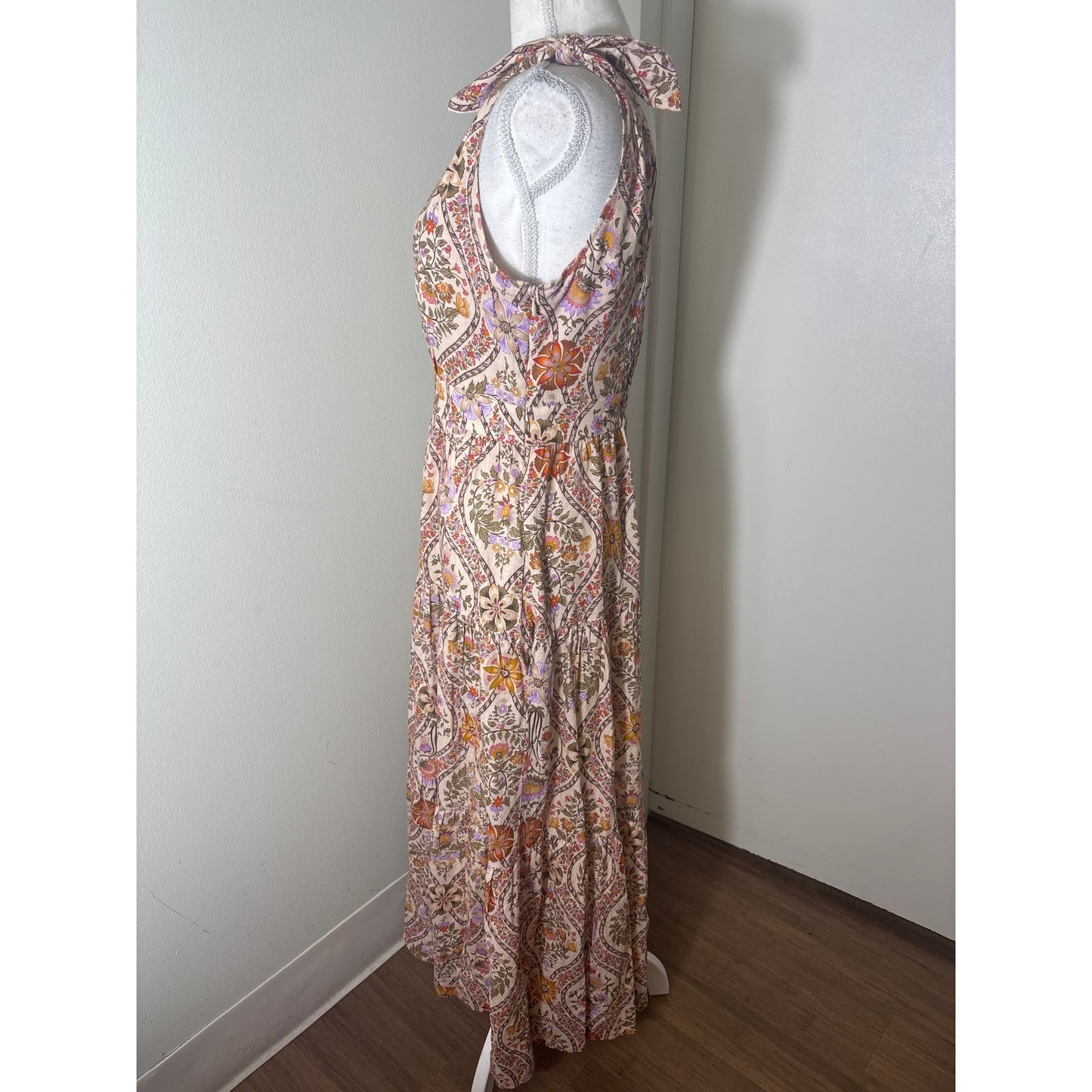 Derek Lam Orange and Pink Floral Shoulder Tie Maxi Dress Sz 4