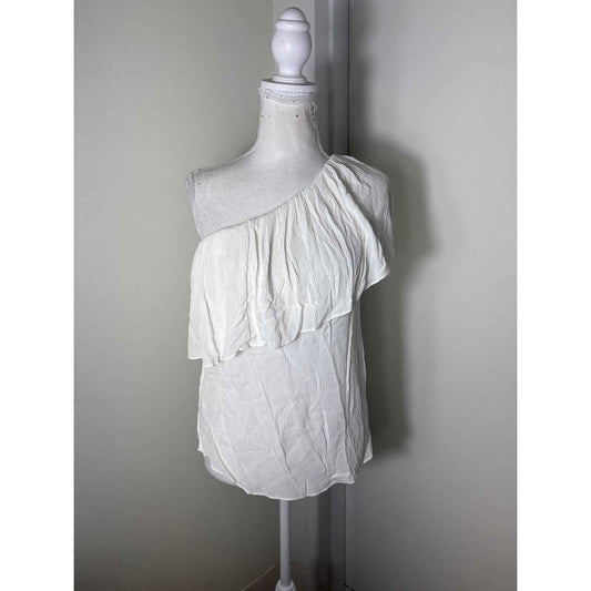 BCBG White One Shoulder Ruffle Top Sz XS