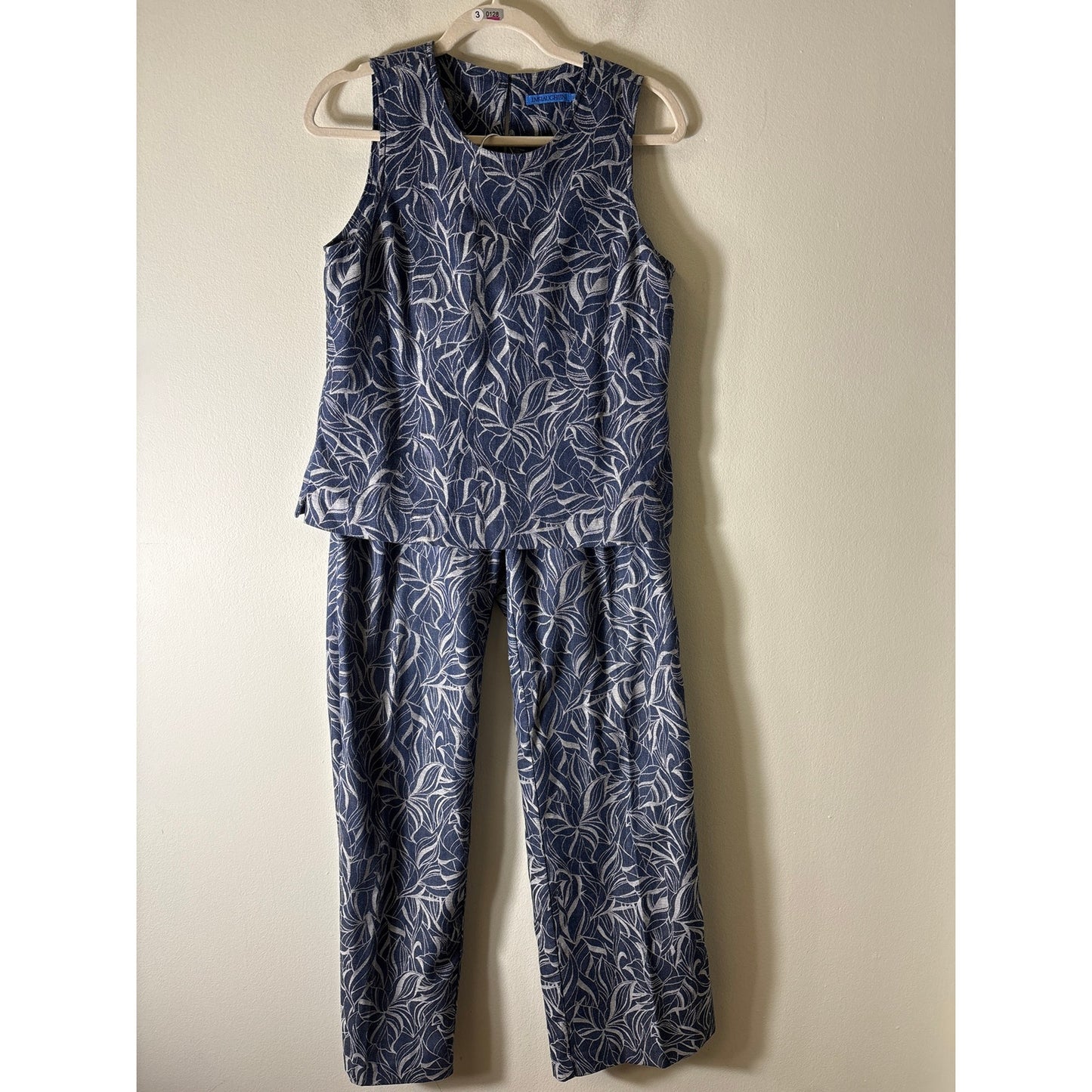 J. McLaughlin Blue Leaf Print Cotton Top and Pants Set Sz 0/S
