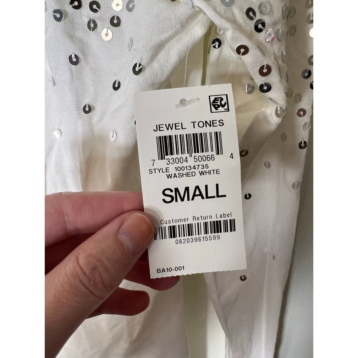 International Concepts White Sequined Long Sleeve Top Small