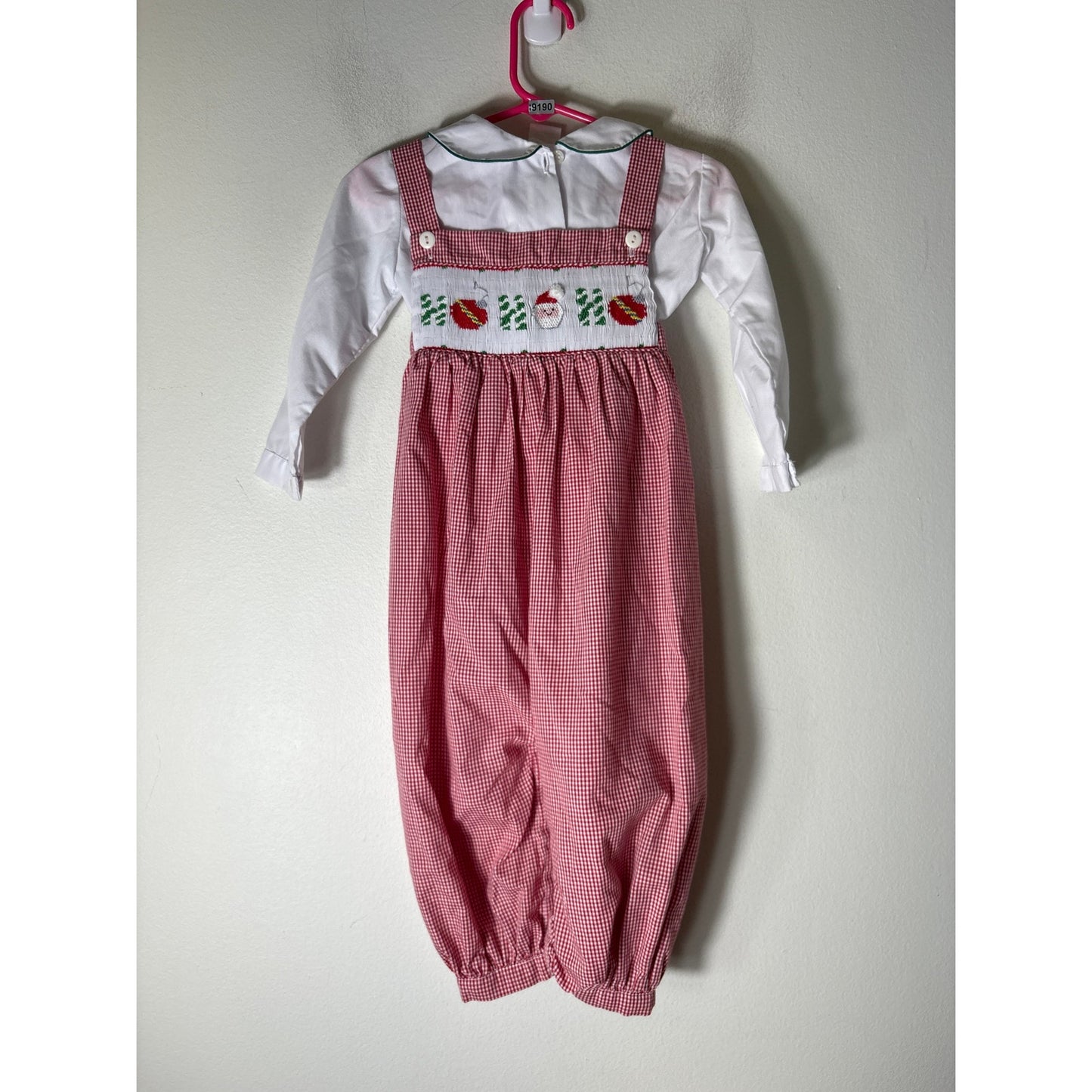 Boys Vintage Kids By Me Red&White Smocked Santa Longalls/White shirt Sz 24m