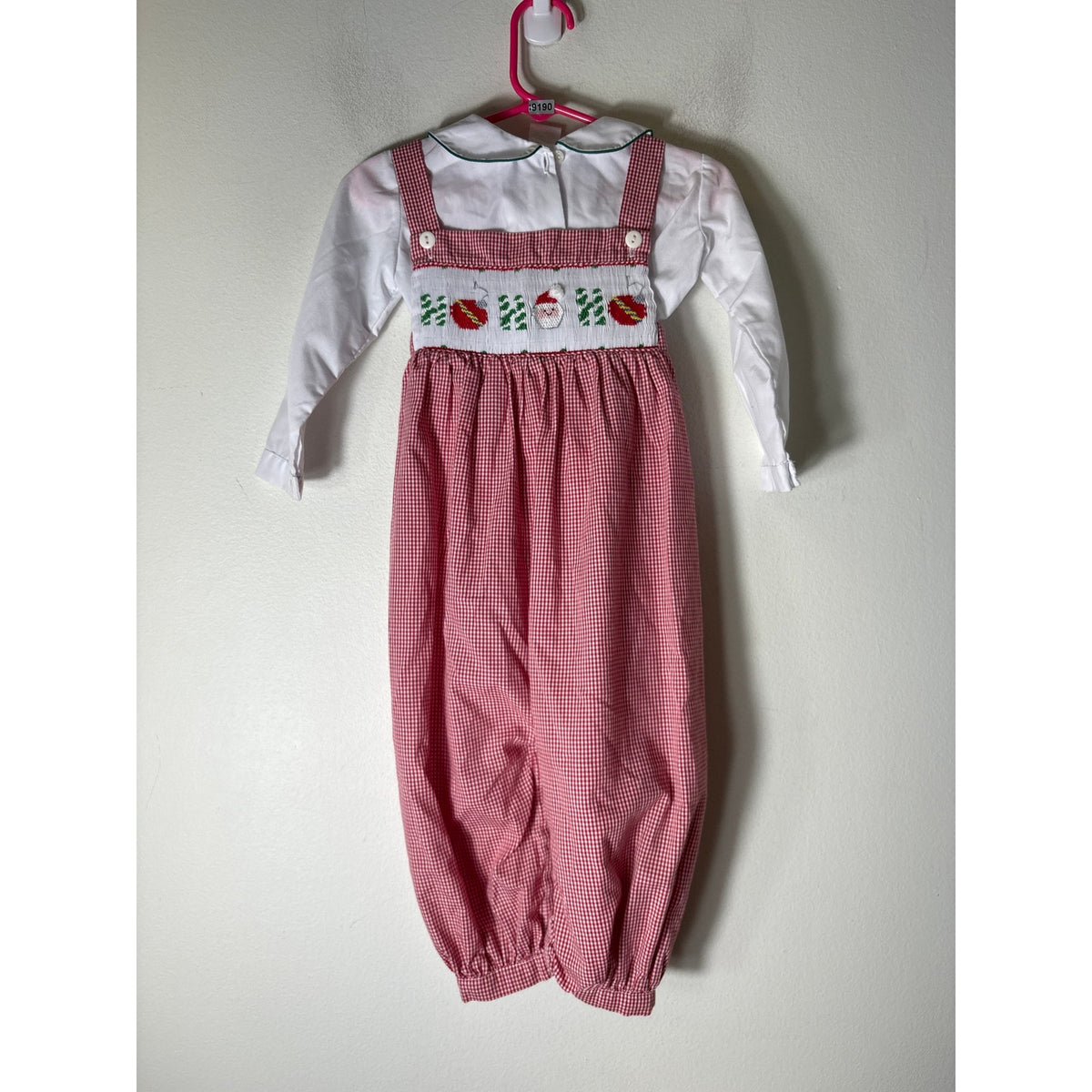 Boys Vintage Kids By Me Red&White Smocked Santa Longalls/White shirt Sz 24m