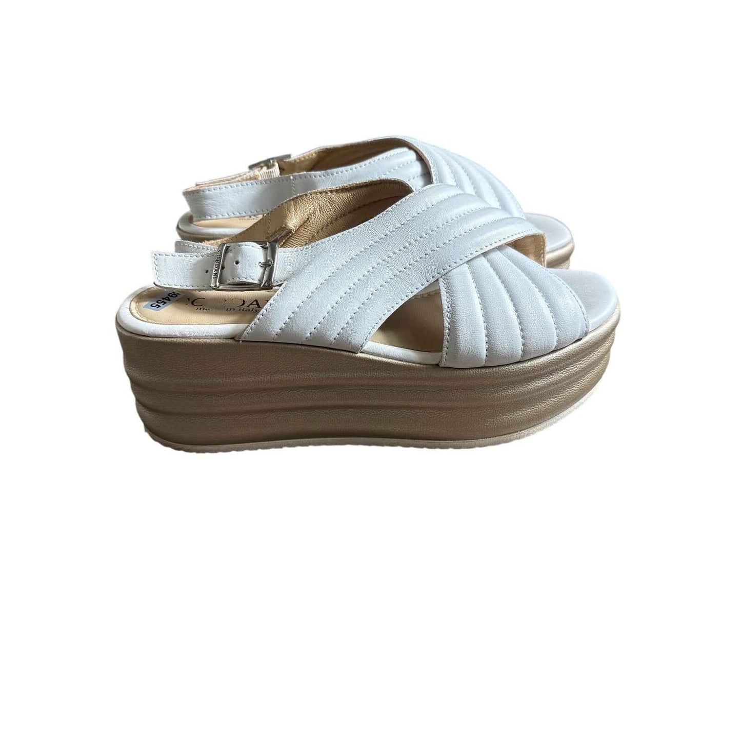 Cordani White Gold Platform Leather Slide Sz 40