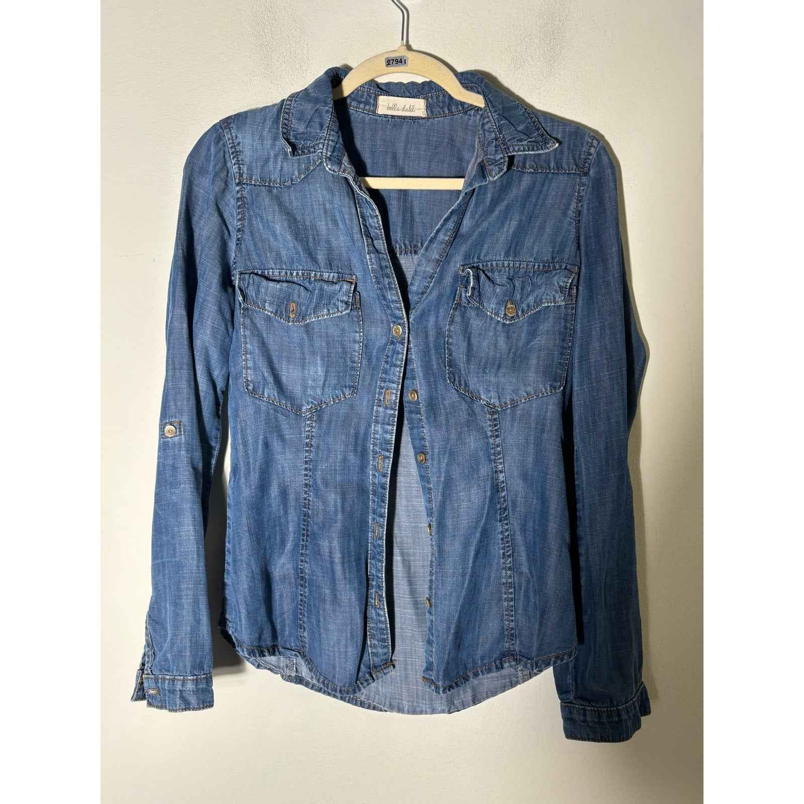 Bella Dahl Chambray Long Sleeve Button Up Shirt Sz S