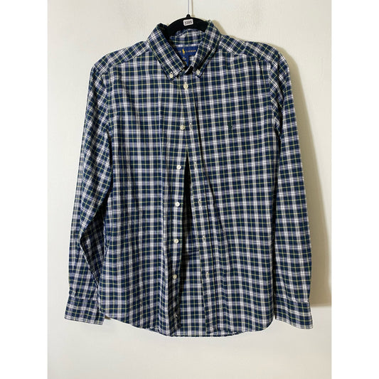 Boy's Ralph Lauren Blue Green Plaid Button Up Sz XL