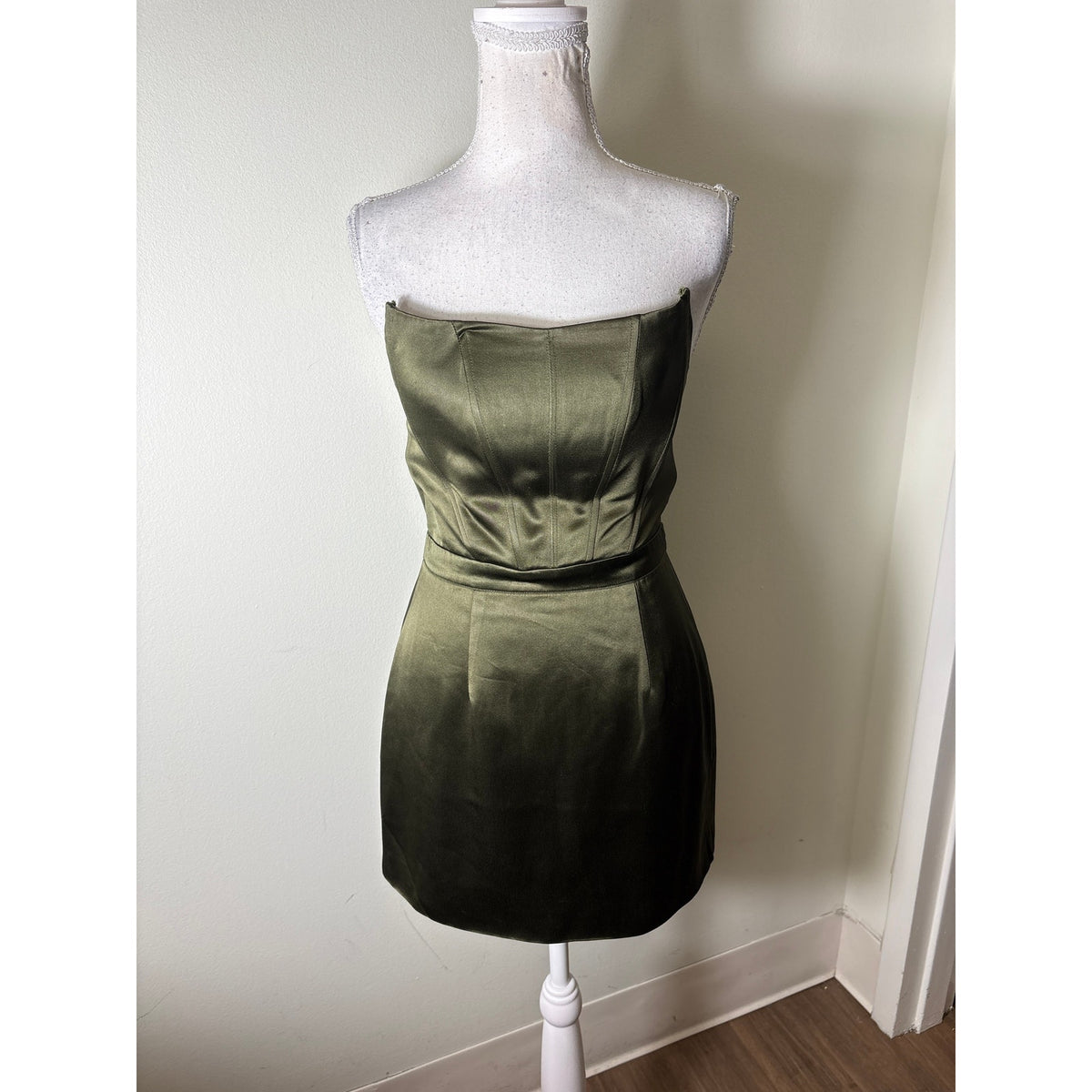 Retrofete Dark Green Strapless Mini Dress Sz S