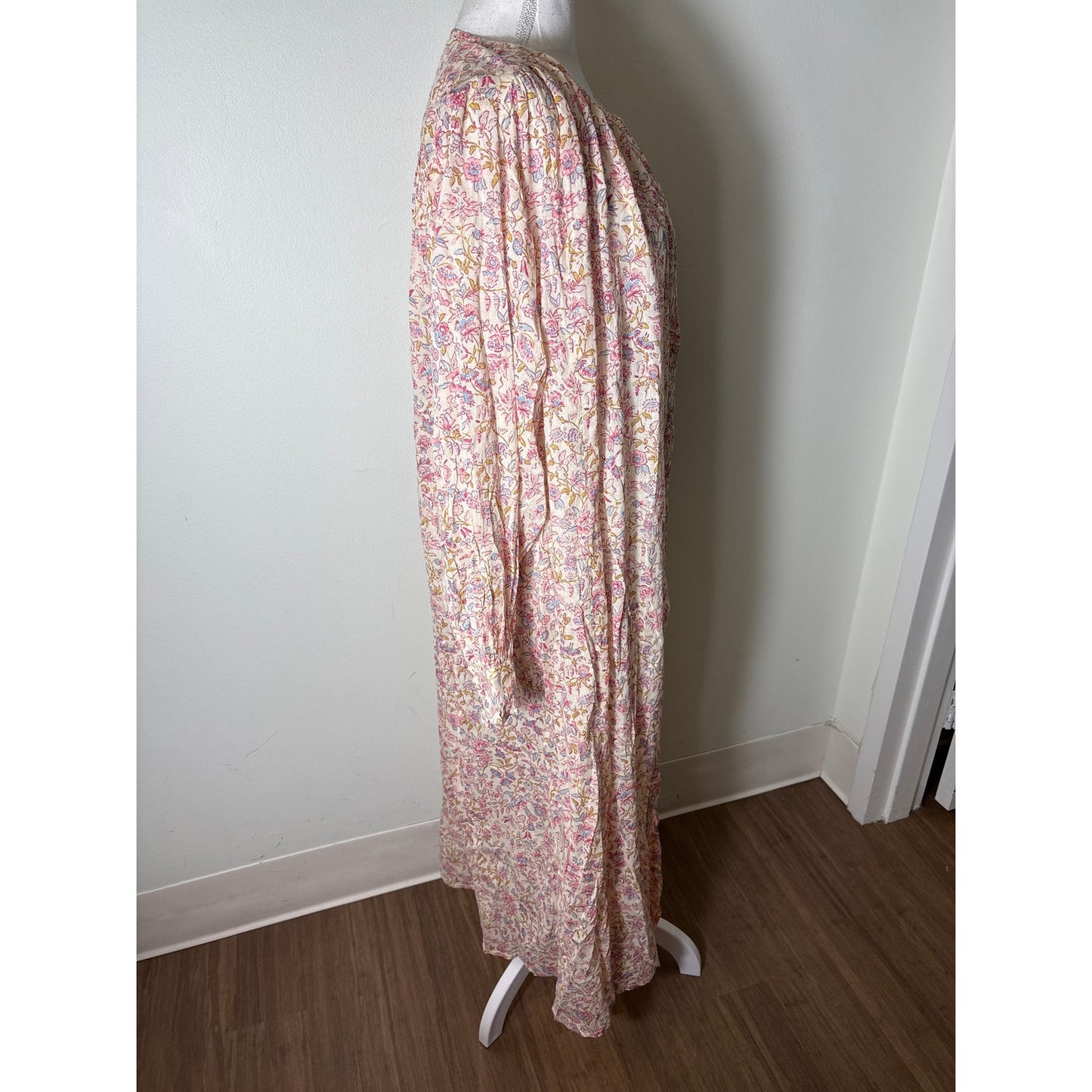 Louisa Misha Pink Floral Padma Mudra Long Sleeve Nap Dress Sz 40