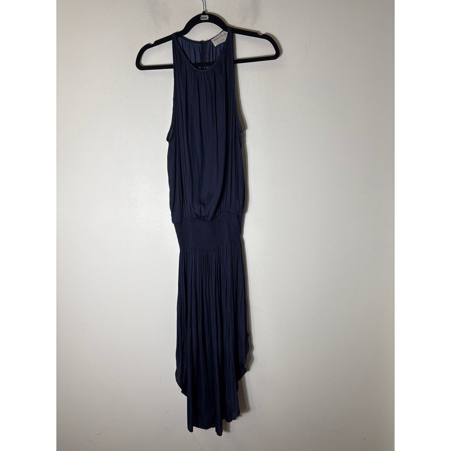 Modern Citizen Navy Sleeveless Silk Asymetrical Hem Midi Dress Sz M