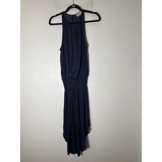 Modern Citizen Navy Sleeveless Silk Asymetrical Hem Midi Dress Sz M